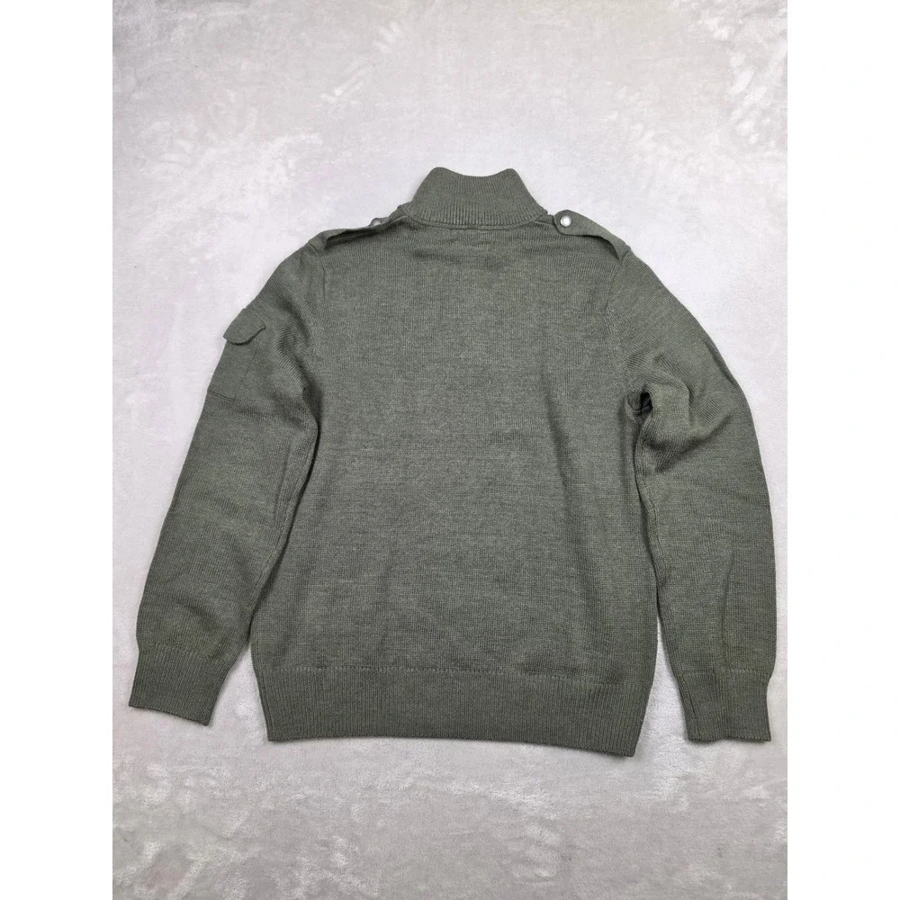 Banana Republic Sweater Men M Green Quarter Zip Epaulets Wool Blend Italian Yarn